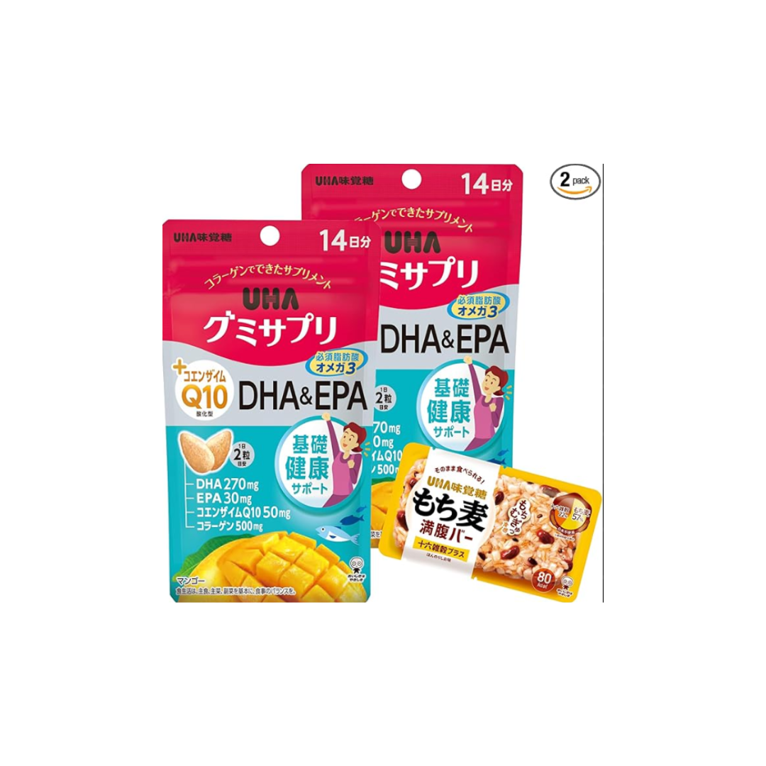 UHA Gummy Supplement, CoQ10 + DHA &amp; EPA, 14 Day Supply, Set of 2, Bonus