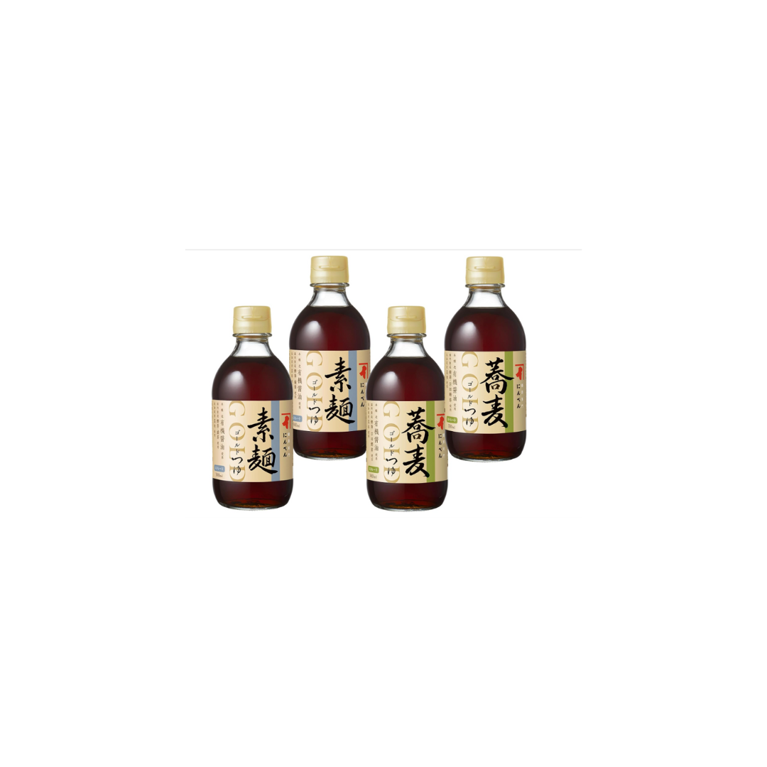 Niben Gold Tsuyu Straight Series – Buckwheat &amp; Somen Set of 2 Types, 4 Bottles Total (300 ml Each), Noodle Soup Base