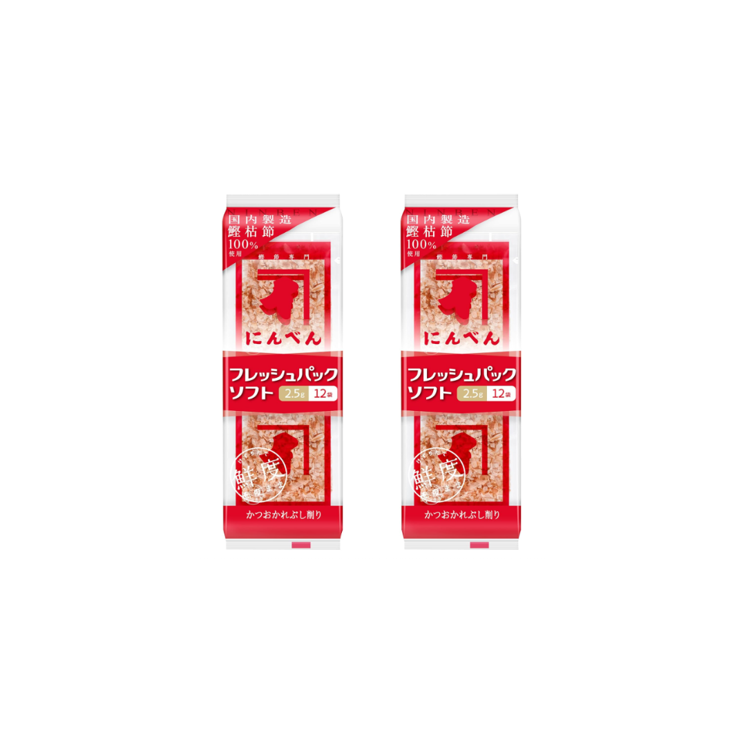 Niben Fresh Pack Soft Bonito Katsuobushi – Shaved Bonito Flakes, Individually Packaged, 30 g (2.5 g x 12 Bags x 2), Since 1699