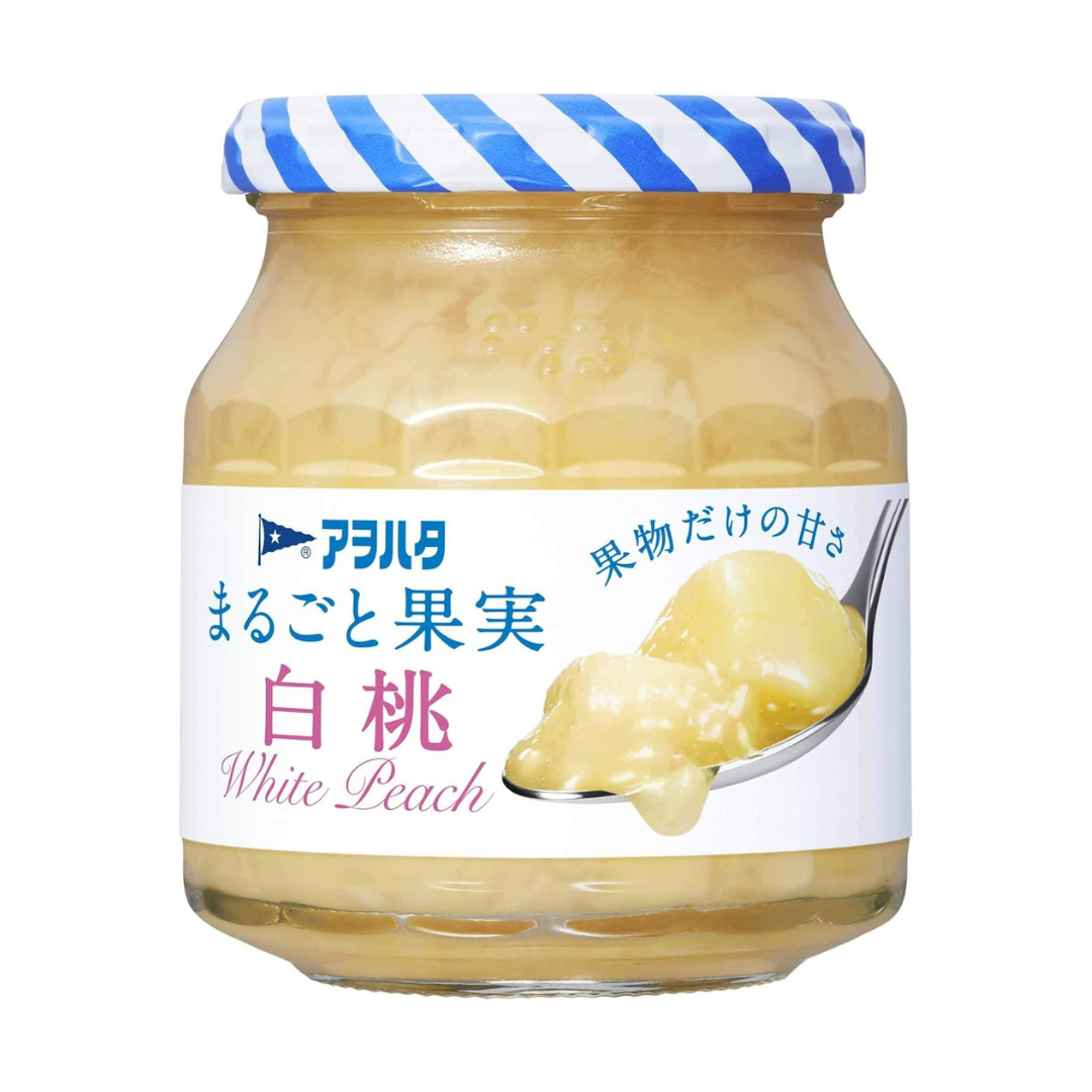 Aohata Whole Fruit White Peach Jam 250g | Made in Japan | Japanese Self Closing Jam Bottle