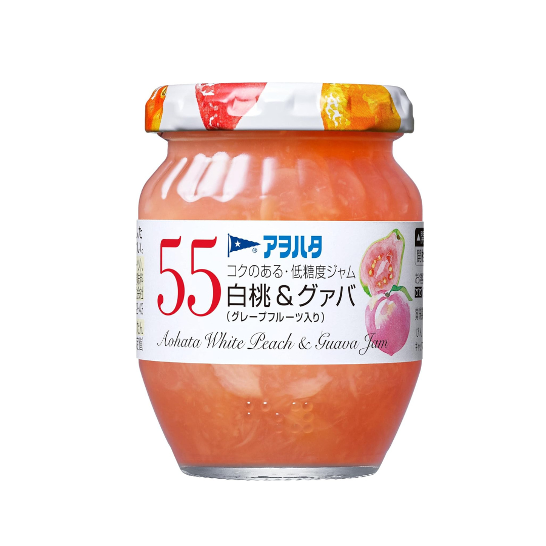 Aohata 55 White Peach & Guava Jam (with Grapefruit) 150g | Made in Japan | Japanese Self Closing Jam Bottle