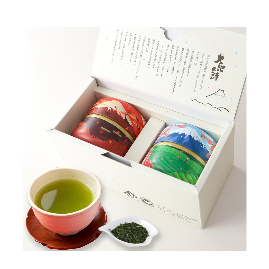 Arahataen Japanese Tea Gift Fuji Calendar Can 80g x 2 | Boxed Jujube Can Covered Tea Gift Set | Shizuoka Prefecture Green Tea | Made in Japan