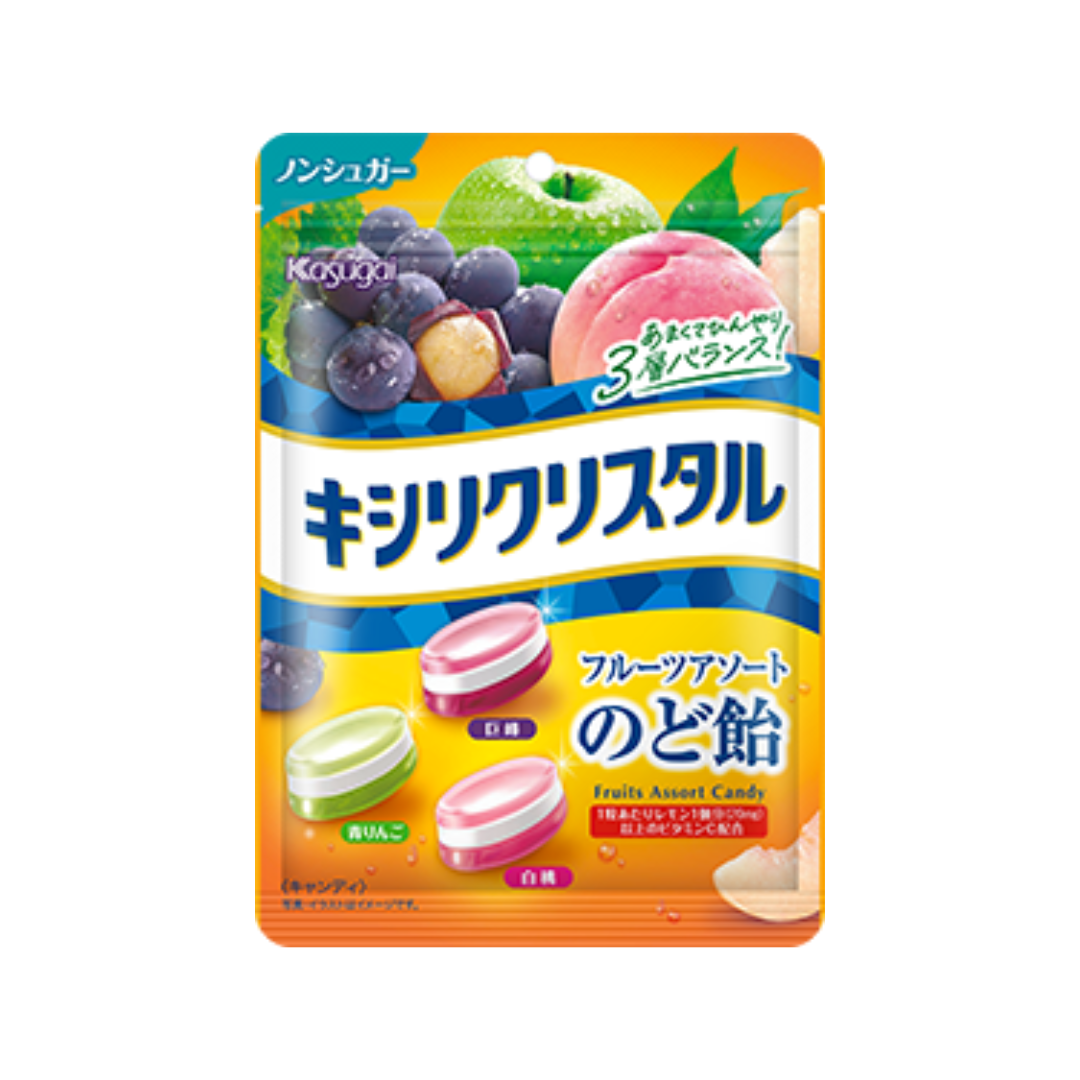 Kasugai Seika Xyli Crystal Fruit Assorted Throat Lozenges Candies (67g) | Pack of 3 | Made in Japan