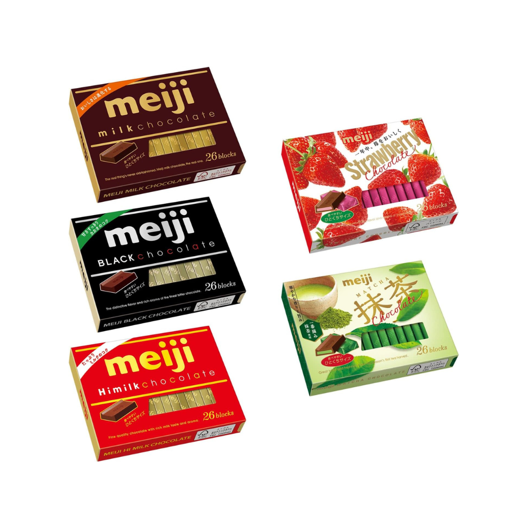 meiji Chocolate Box Assortment Pack | 26 Blocks In Each Pack | 5 Types | Made in Japan