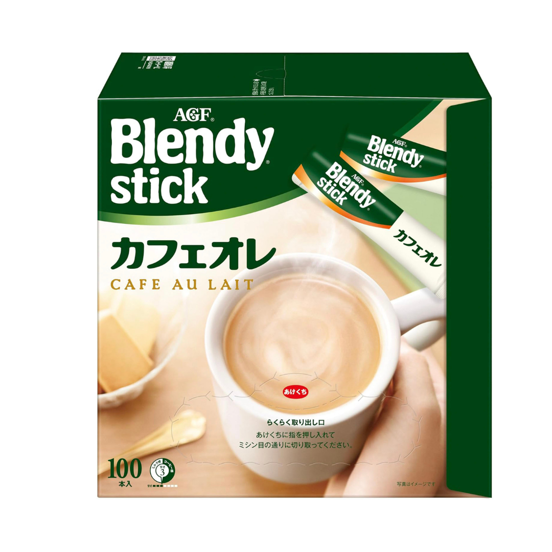 AGF Blendy Stick Cafe au Lait 100 Sticks | Instant Coffee Sticks | Made in Japan | Japanese Coffee