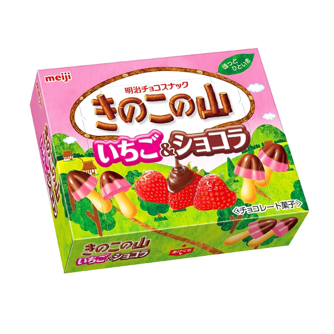 Meiji Kinoko no Yama Strawberry &amp; Chocolate 64g | Pack of 2 | Made in Japan | Japanese Chocolate
