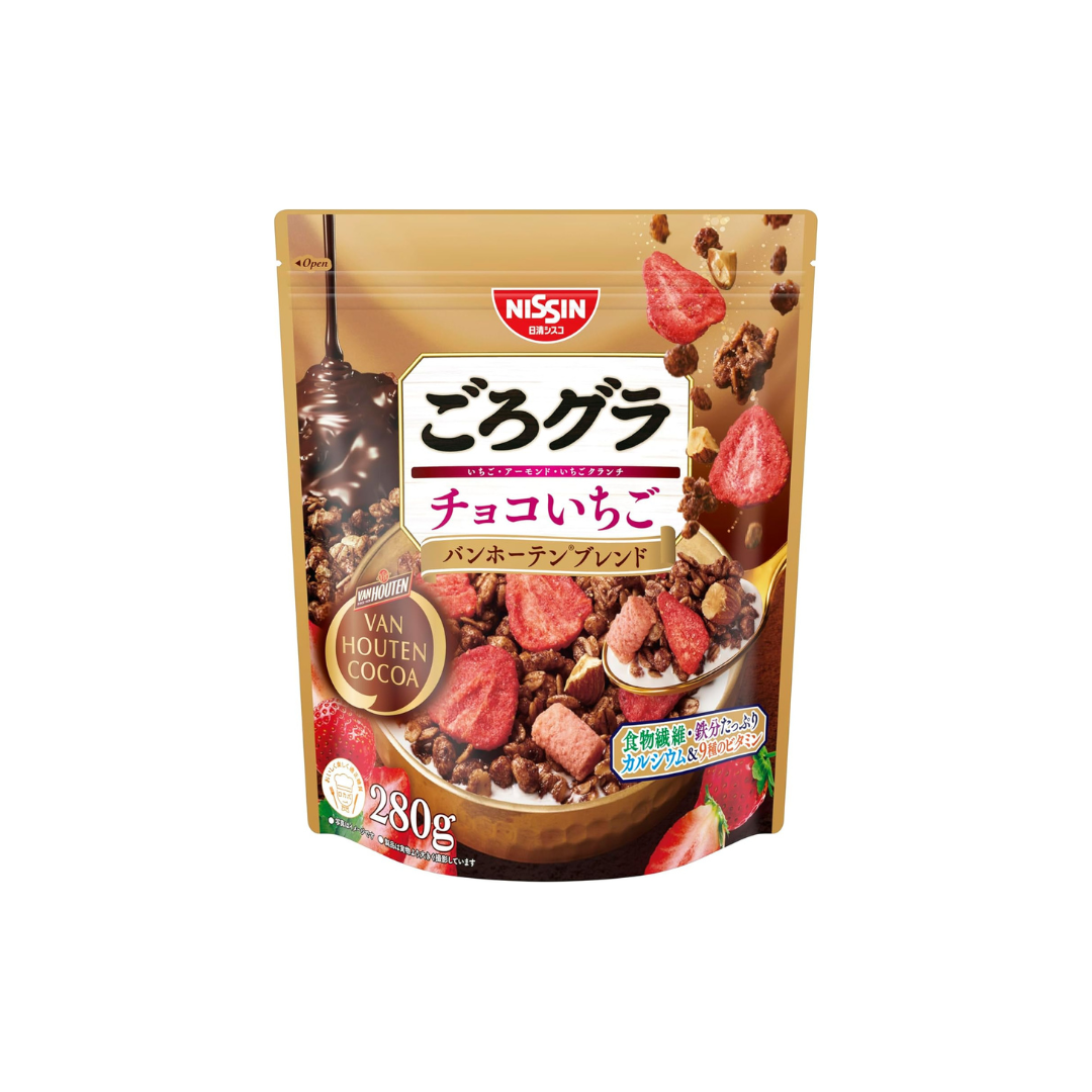 Nissin Cisco Gorokura Chocolate Strawberry, Van Houten Blend, 9.9 oz (280 g) × 6 Bags | Japanese Granola