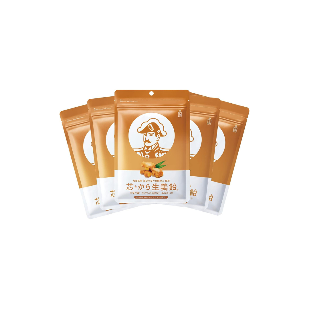 Morishita Rendan Core Ginger Candy – Golden Ginger Throat Candy with Gingerol &amp; Shogaol from Kochi Prefecture (48g x 5 Bags)