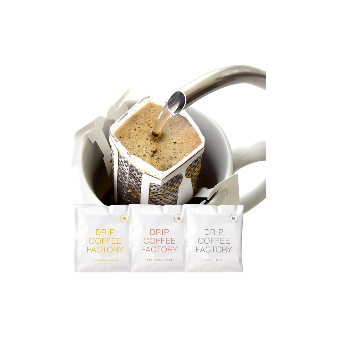 Drip Coffee Factory Decaffeinated “Enjoy the Difference” Coffee – 3 Types, 15 Drip Bags