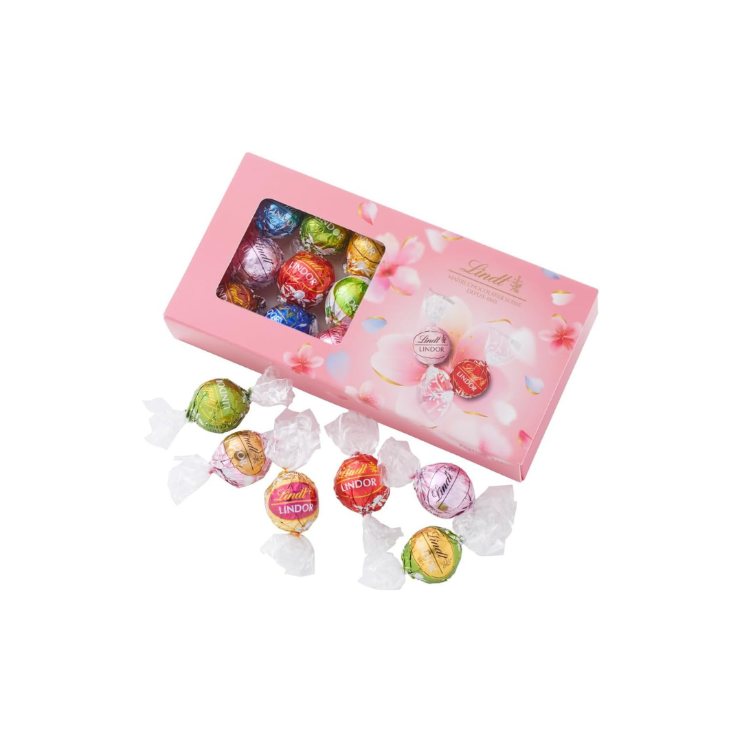 Lindt Lindor Early Summer Tasting Set – 18 Piece Gift Box with Individual Wraps &amp; Shopping Bag