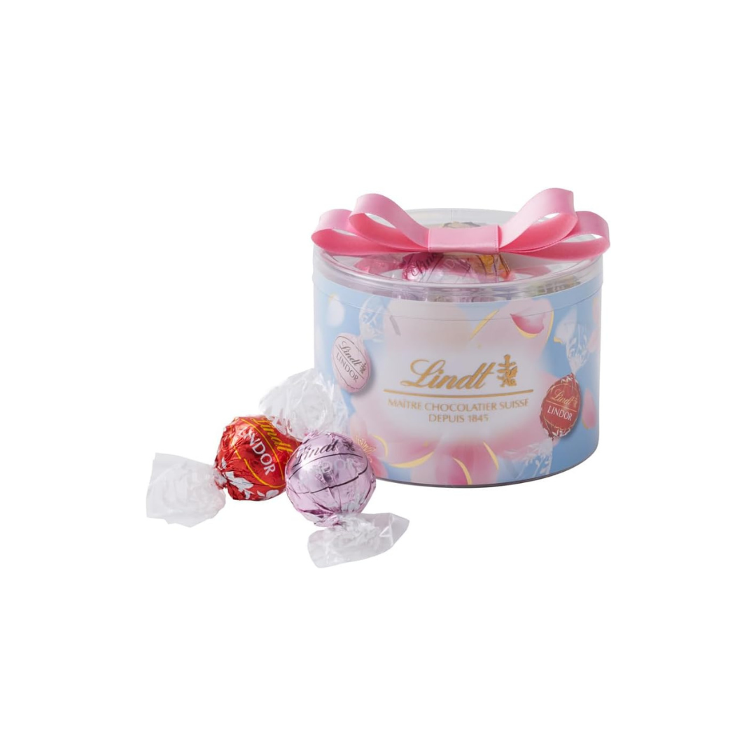 Lindt &amp; Sprüngli Lindor White Day Ribbon Gift Box – 16 Piece Chocolate Assortment with S Shopping Bag