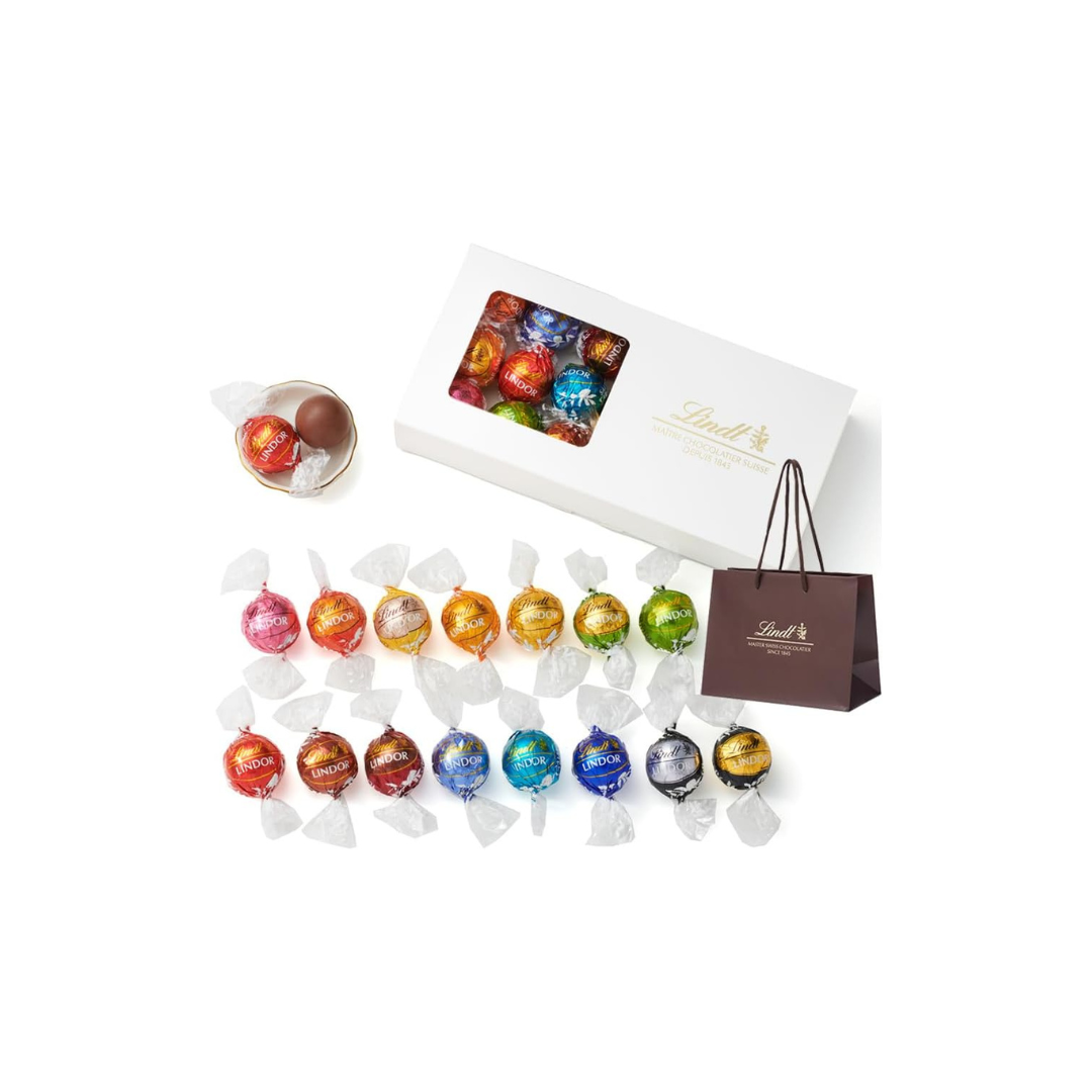 Lindt &amp; Sprüngli Lindor Tasting Set – 17 Flavors, 18 Piece Chocolate Gift Box with S Shopping Bag