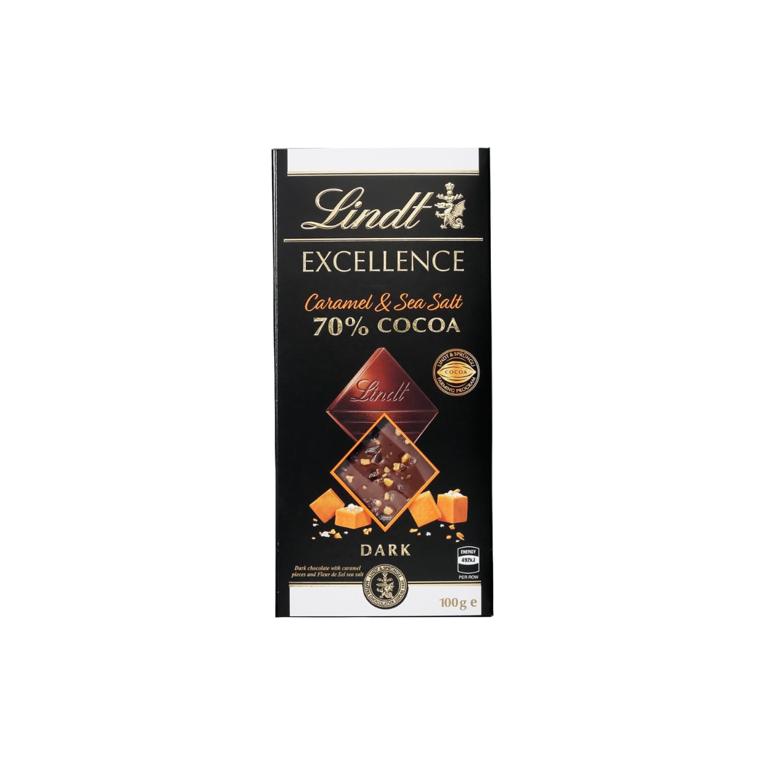 Lindt &amp; Sprüngli Lindt Excellence Caramel &amp; Sea Salt 70% Cacao Dark Chocolate Bar