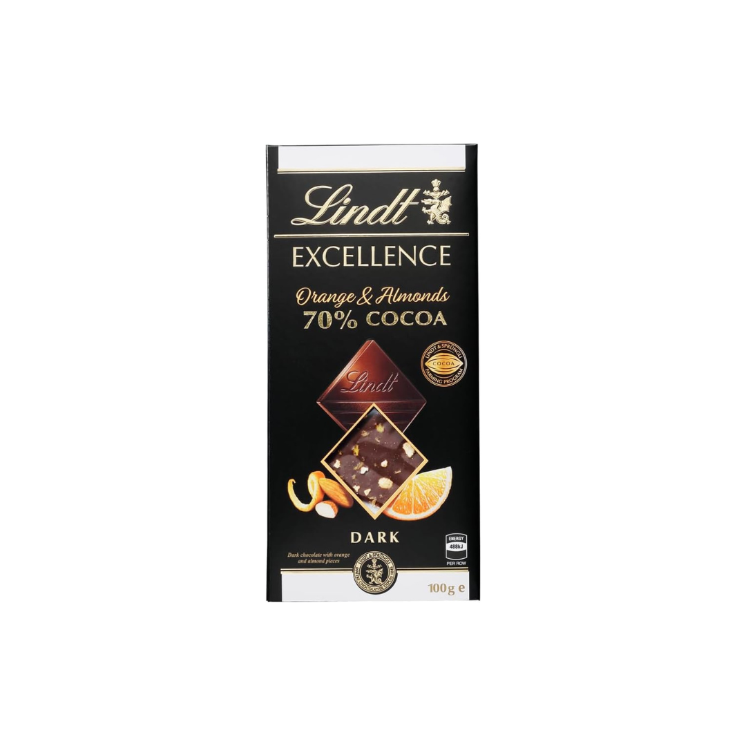 Lindt &amp; Sprüngli Lindt Excellence Orange &amp; Almond 70% Cacao Dark Chocolate Bar