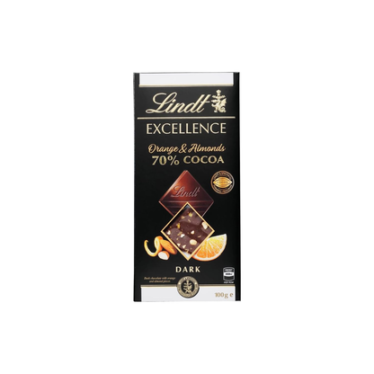 Lindt &amp; Sprüngli Lindt Excellence Orange &amp; Almond 70% Cacao Dark Chocolate Bar