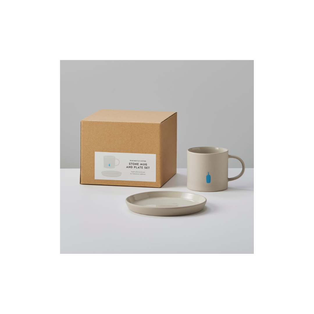 Blue Bottle Coffee Stone Mug &amp; Plate Set – Ceramic Coffee Cup with Saucer