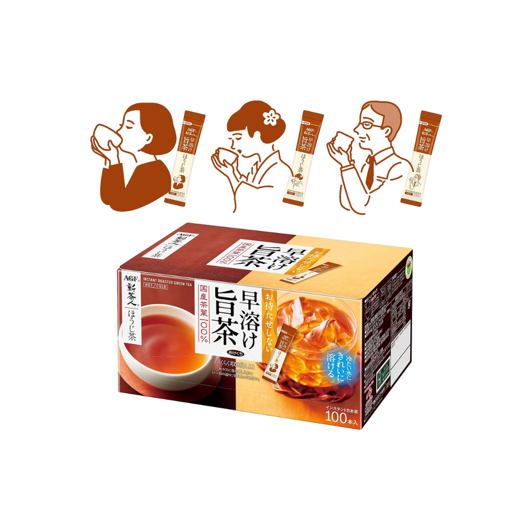 AGF Shinchajin Quick Melting Umami Tea Hojicha Sticks 100 Sticks | Made in Japan