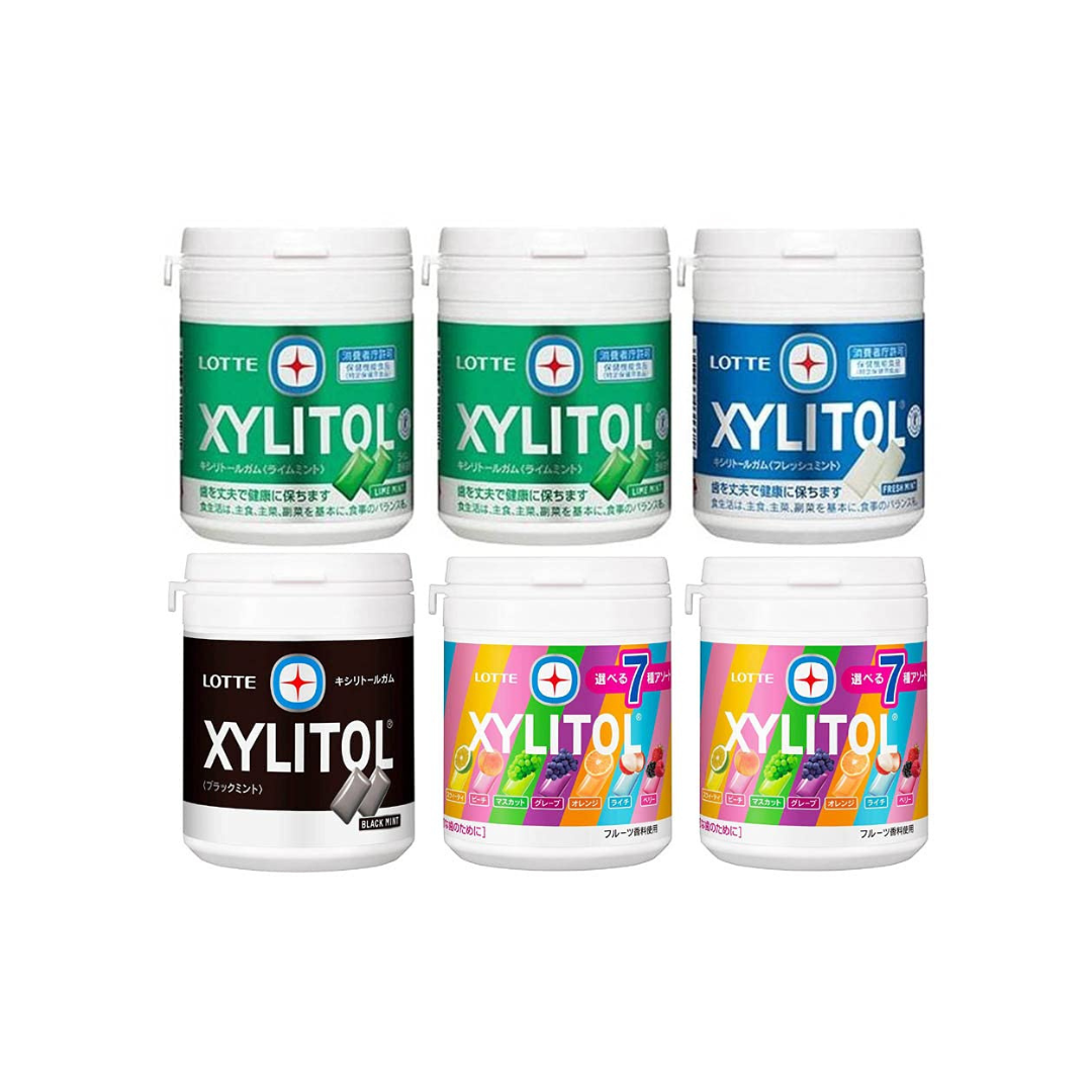 Lotte Xylitol Bottle Gum Assortment Set, 4 Types, 6 Pieces in Total | Made in Japan | Japanese Gum