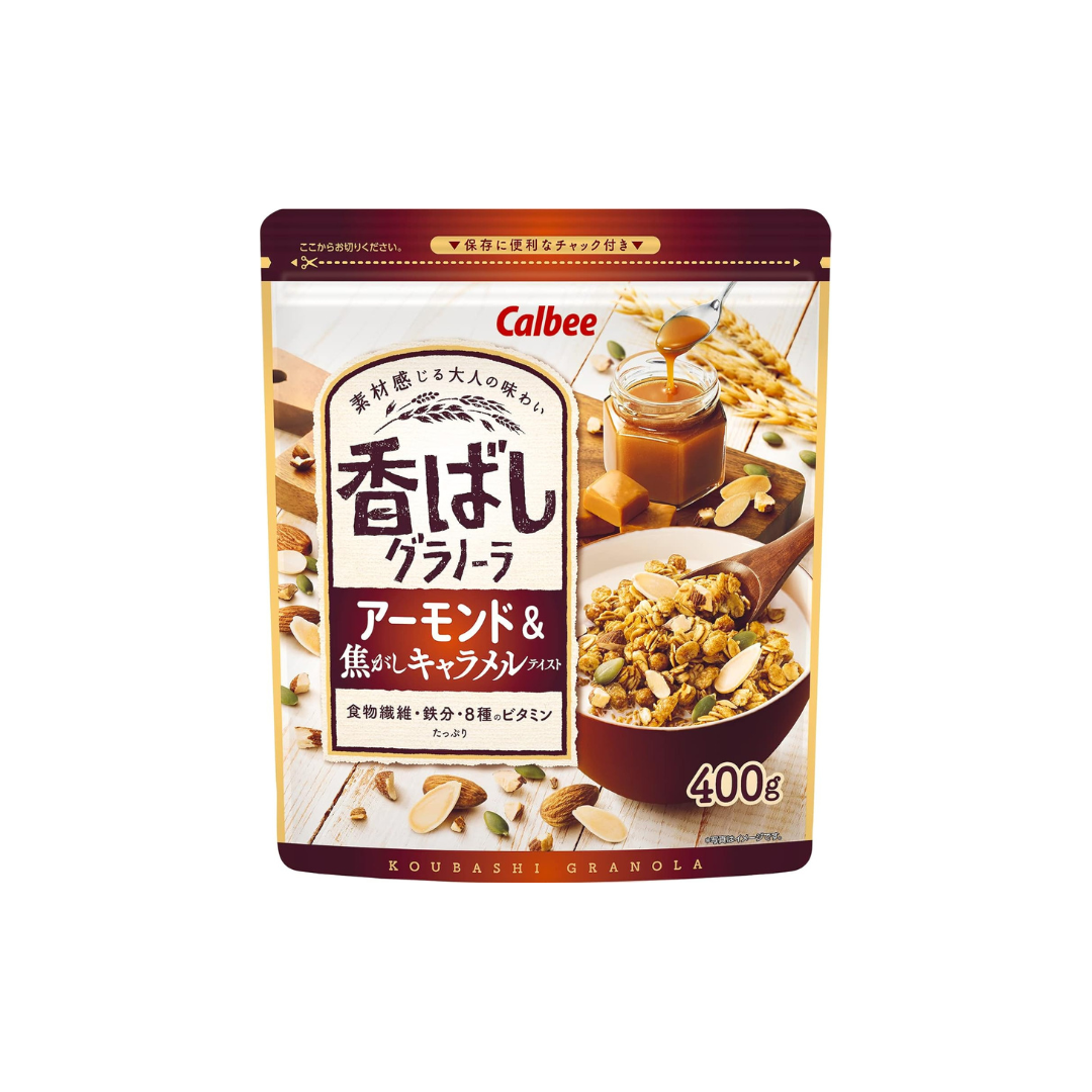 Frugra Calbee Flavored Granola Almond &amp; Burnt Caramel Taste Breakfast Cereal 400g (Made in Japan)