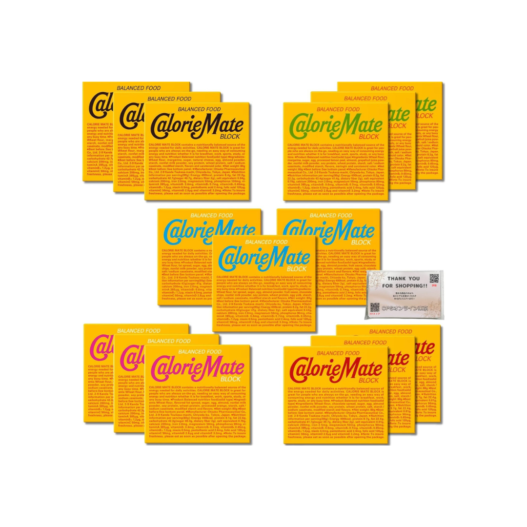 Otsuka Pharmaceutical Calorie Mate Blocks Assorted – 5 Flavors Set, 15 Packs Total | Vanilla, Chocolate, Cheese, Maple, Fruit