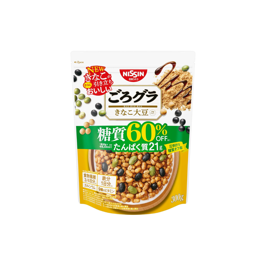 Nissin Cisco Gorgra 60% Less Sugar Kinako Soybean Cereal – Healthy Japanese Crunch Pack