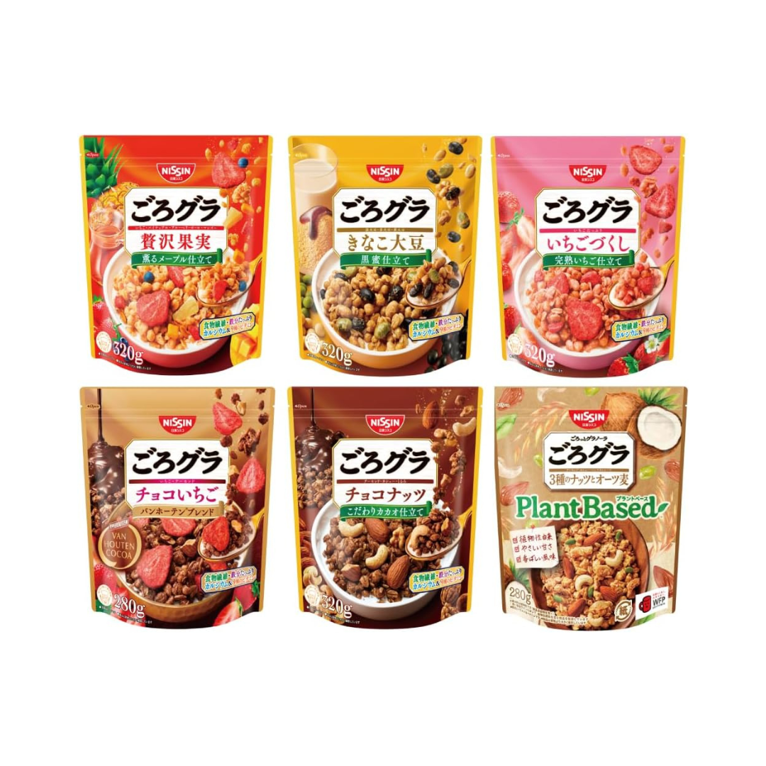 Nissin Goro-Gura Chunky Granola Variety Pack – 6 Flavor Japanese Crunch Set