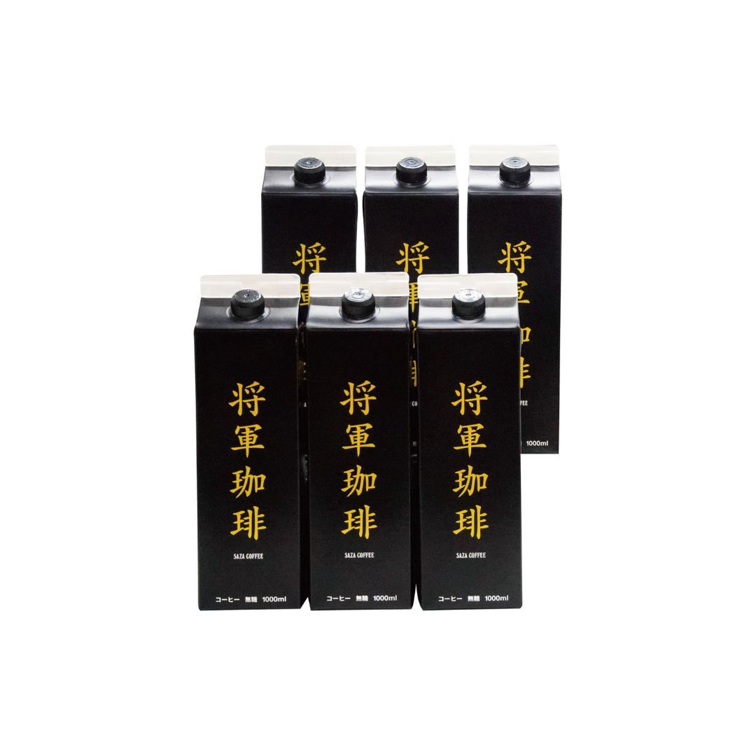 Saza Coffee Shogun Cold Coffee Unsweetened – 1000ml × 6 Bottles | Rich French-Style Japanese Iced Coffee Inspired by Bakumatsu Era
