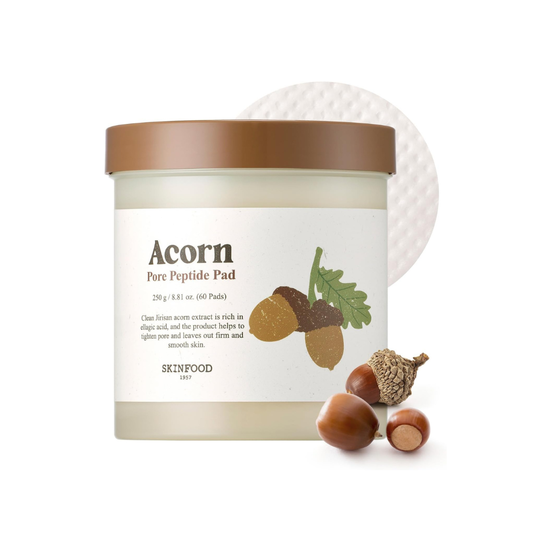 SKINFOOD Acorn Pore Peptide Toner Pads – Pore Care &amp; Hydrating Korean Skincare Pads (250g, 60 Sheets)