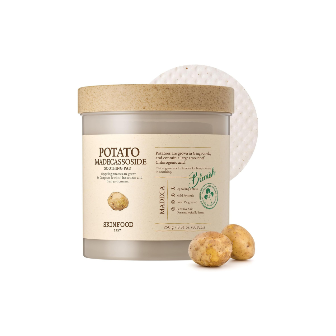 SKINFOOD Potato Madecassoside Soothing Pads – Calming Toner Pads for Sensitive Skin