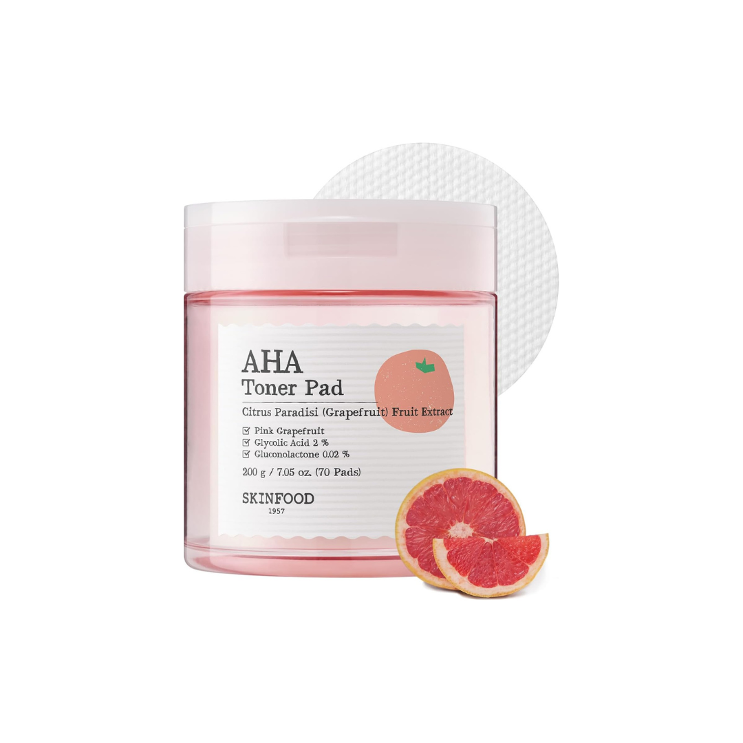 SKINFOOD Pink Grapefruit AHA Toner Pads – Brightening &amp; Exfoliating Korean Skincare Pads (250g, 70 Sheets)