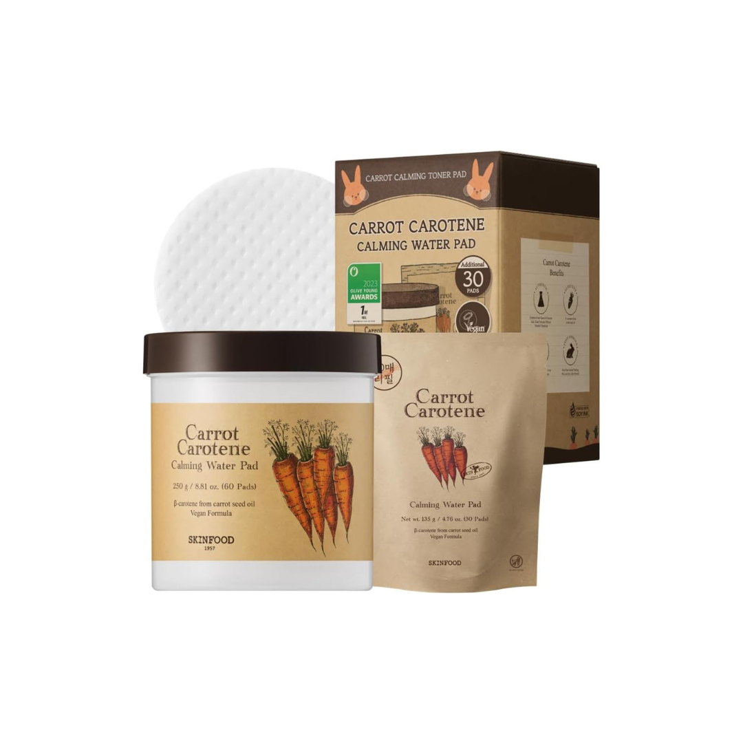 SKINFOOD Carrot Carotene Calming Water Pad Set – Toner Pads with Refill (90 Sheets)