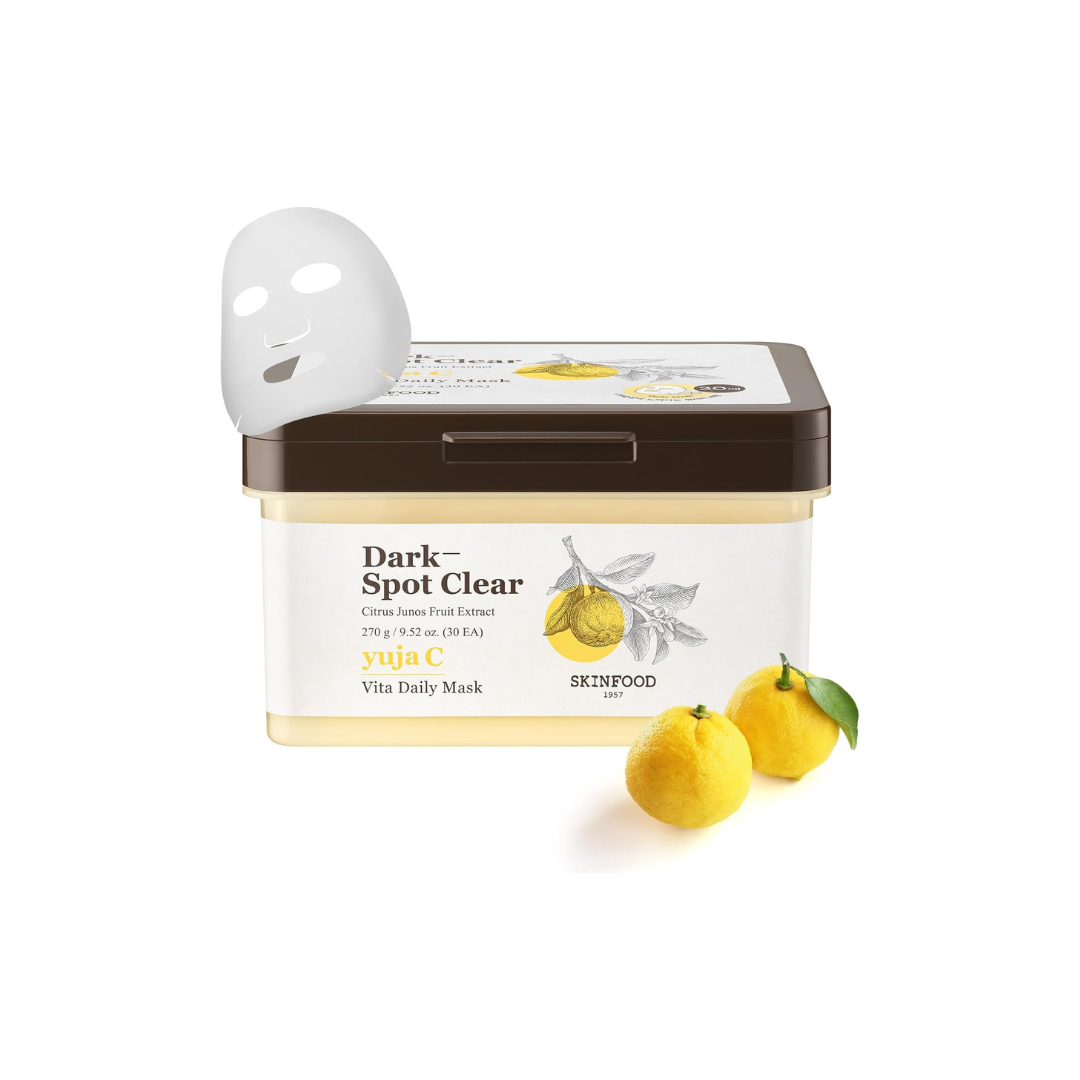 SKINFOOD Yuzu C Vita Daily Mask – Brightening &amp; Hydrating Korean Sheet Mask Pack