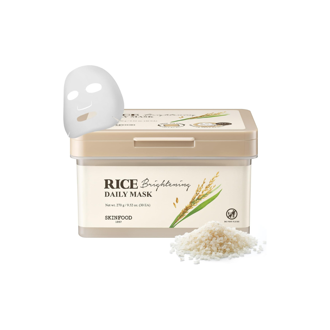 SKINFOOD Rice Brightening Daily Mask – Hydrating &amp; Radiance-Boosting Korean Sheet Mask Pack