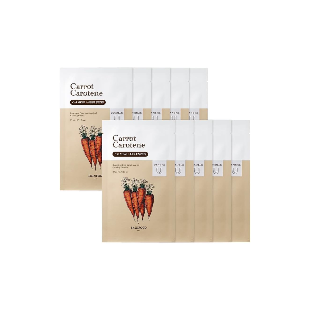 SKINFOOD Carrot Carotene Mask – Soothing &amp; Hydrating Korean Sheet Mask Set (10 Sheets)