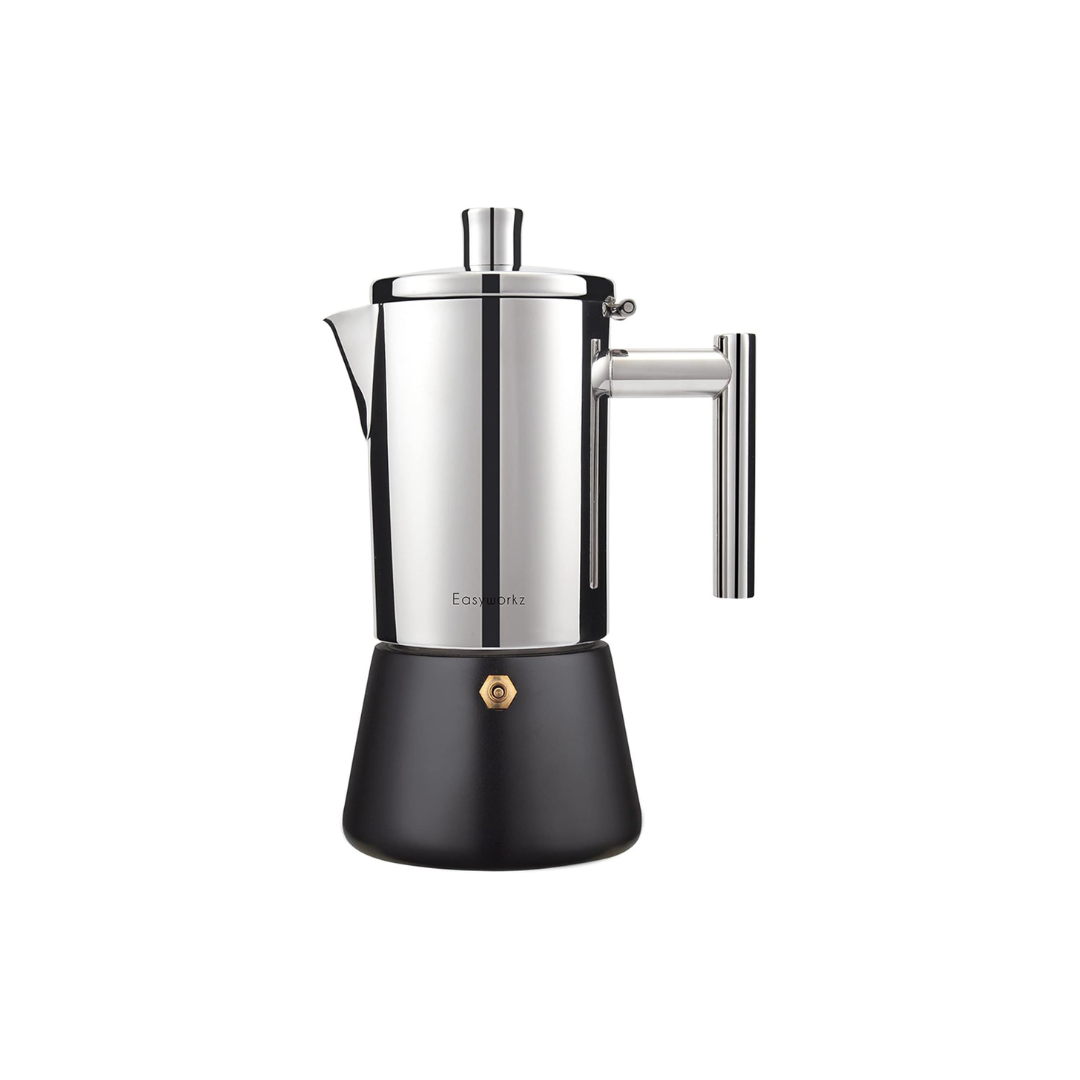 Easyworkz Diego 4-Cup Black Stainless Steel Moka Pot – Italian Espresso Maker, Induction Compatible, 200ml