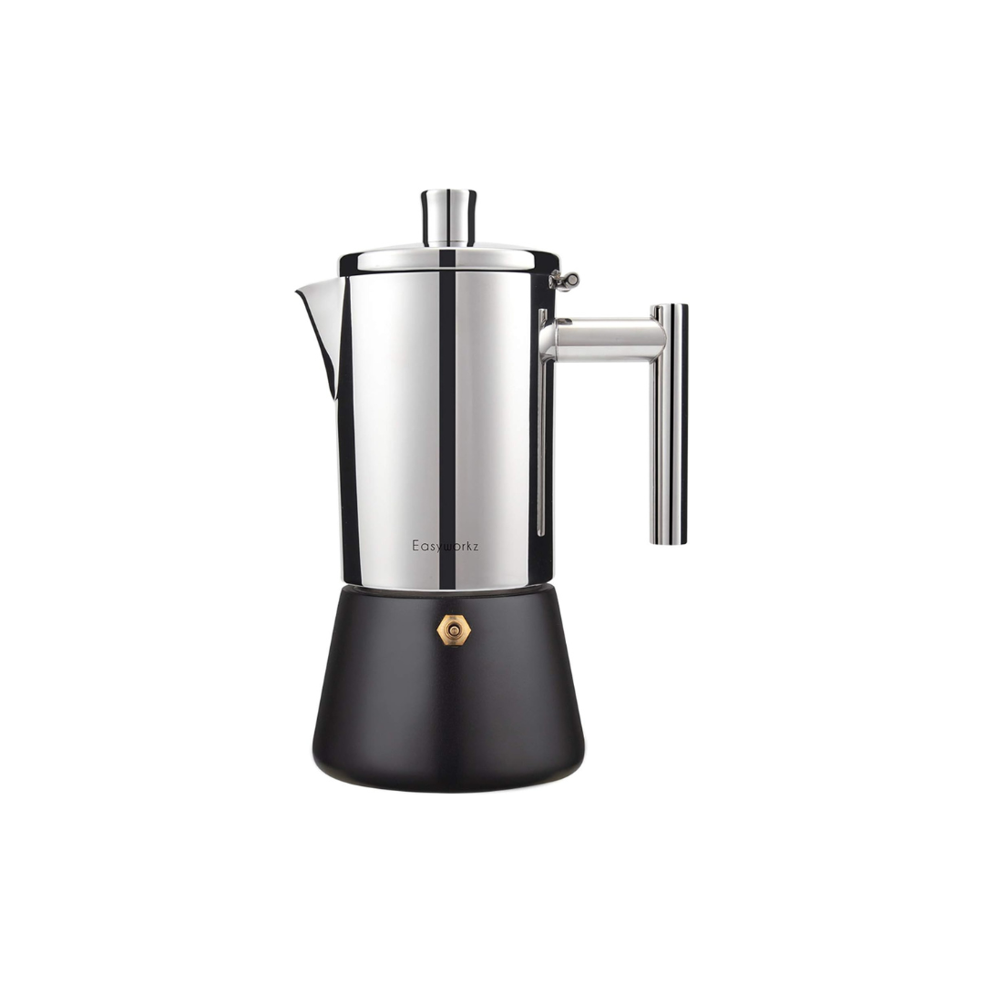 Easyworkz Diego 6-Cup Black Stainless Steel Moka Pot – Italian Espresso Maker, Induction Compatible, 300ml