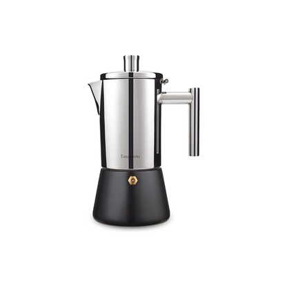 Easyworkz Diego 10–12 Cup Black Stainless Steel Moka Pot – Italian Espresso Coffee Maker, Induction Compatible, 520ml