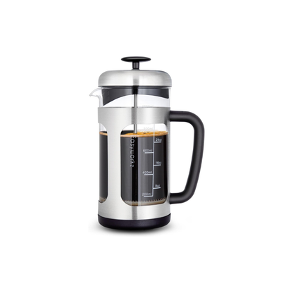 Easyworkz French Press Coffee &amp; Tea Maker – Stainless Steel Frame, Heat-Resistant Glass, Soft Grip Handle, 1000ml (8 Cups), Silver