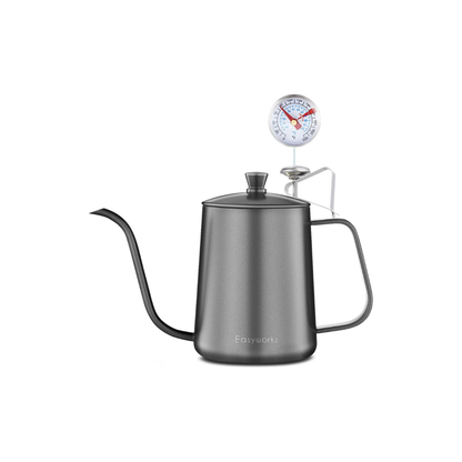 Easyworkz Gooseneck Drip Kettle with Thermometer – Stainless Steel Pour Over Coffee Kettle, Black, 600ml