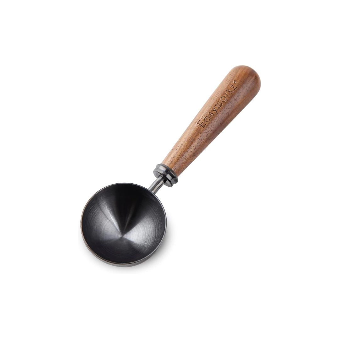 Easyworkz Retro Coffee Measuring Scoop – 10g Stainless Steel Spoon with Black Walnut Wood Handle, Gunmetal