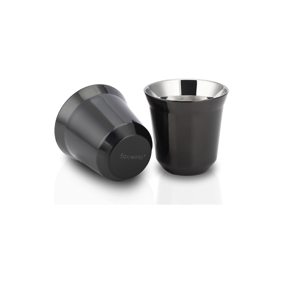 Easyworkz Stainless Steel Espresso Cups – Double Wall Insulated Demitasse Set of 2, 75ml, Gunmetal