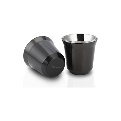 Easyworkz Stainless Steel Espresso Cups – Double Wall Insulated Demitasse Set of 2, 150ml, Gunmetal