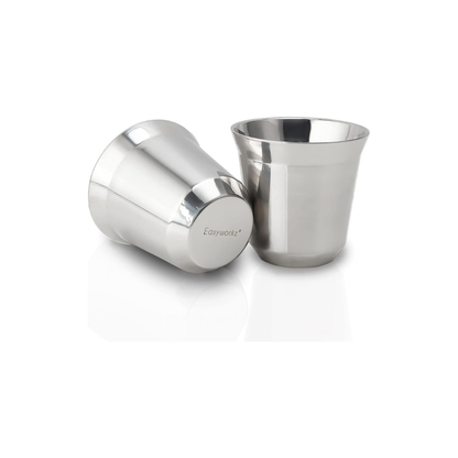 Easyworkz Stainless Steel Espresso Cups – Double Wall Insulated Demitasse Set of 2, 150ml, Chrome
