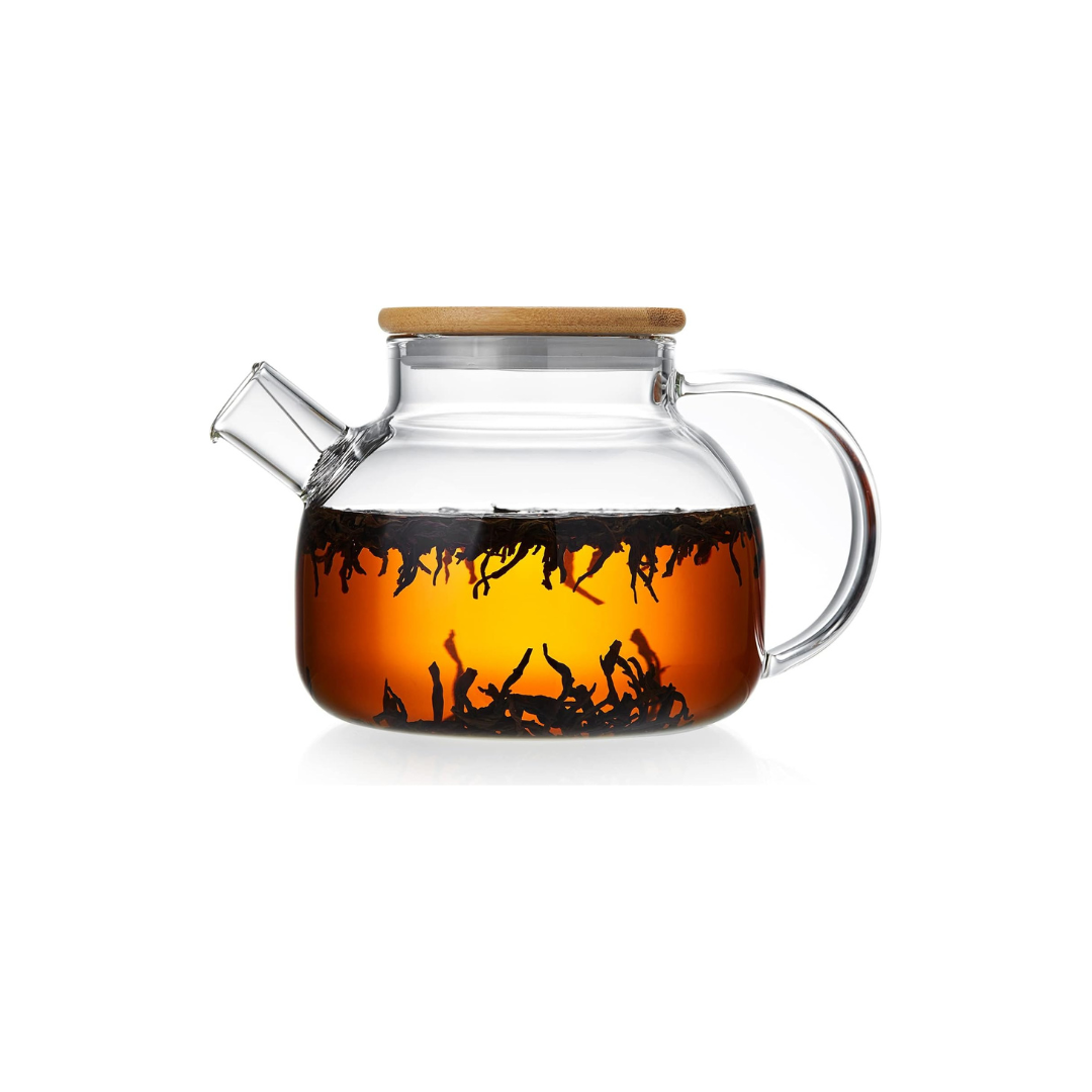 Heat Resistant Glass Teapot 1000ml – Transparent Direct Fire Compatible Tea Kettle for Black, Green, Fruit &amp; Flowering Tea