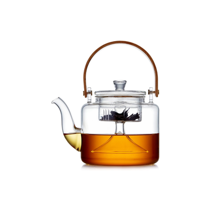 Heat-Resistant Glass Teapot 1000ml – Direct Fire Compatible Tea Kettle with Glass Tea Strainer &amp; Bamboo Handle