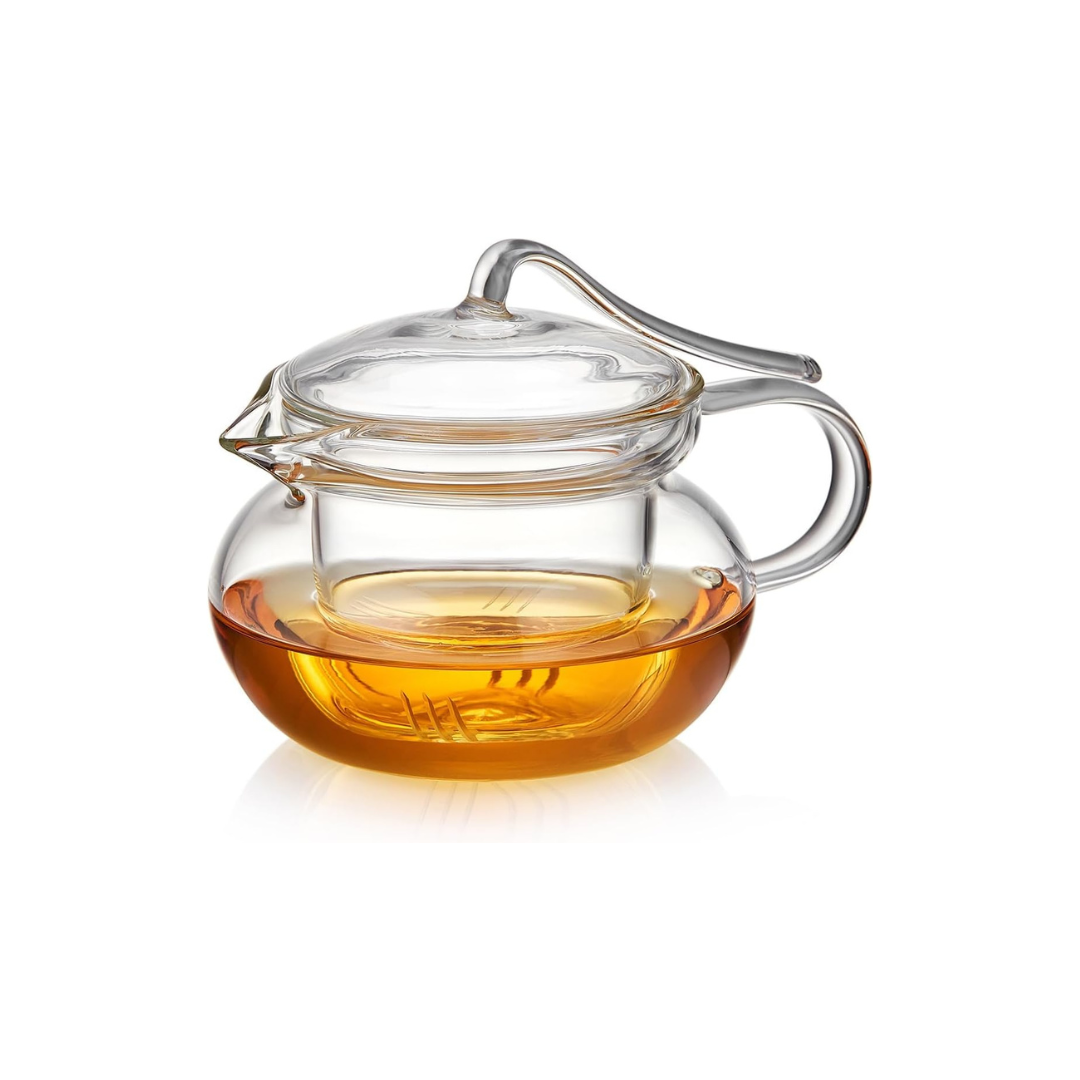Pocarati Pumpkin-Shaped Glass Teapot 450ml – Heat Resistant, Direct Flame Safe with Built-In Strainer