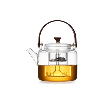 Pocaroty Heat-Resistant Glass Teapot 1100ml – Direct Fire Safe with Wooden Handle &amp; Dual Tea Strainers