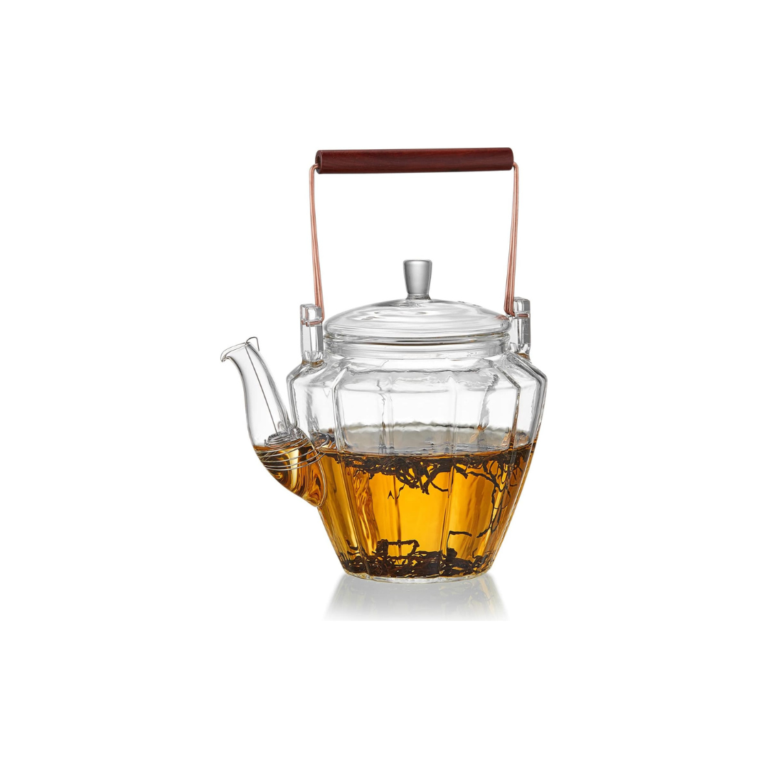 Pokaloti Chrysanthemum Pattern Glass Teapot 550ml – Heat-Resistant, Direct Fire Safe Tea Pot