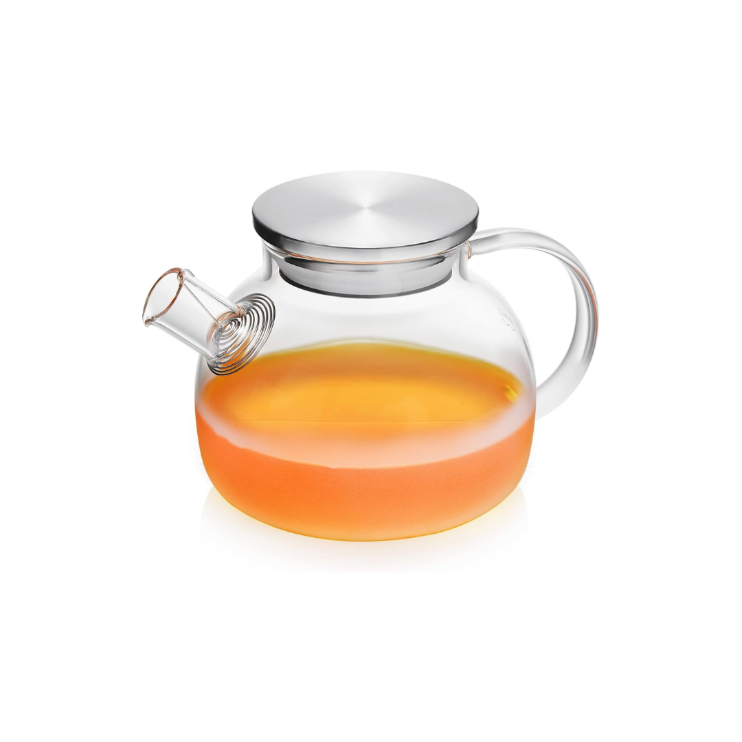 Pocaroti Frosted Glass Teapot 1000ml – Heat-Resistant, Direct Fire Safe with Stainless Steel Lid
