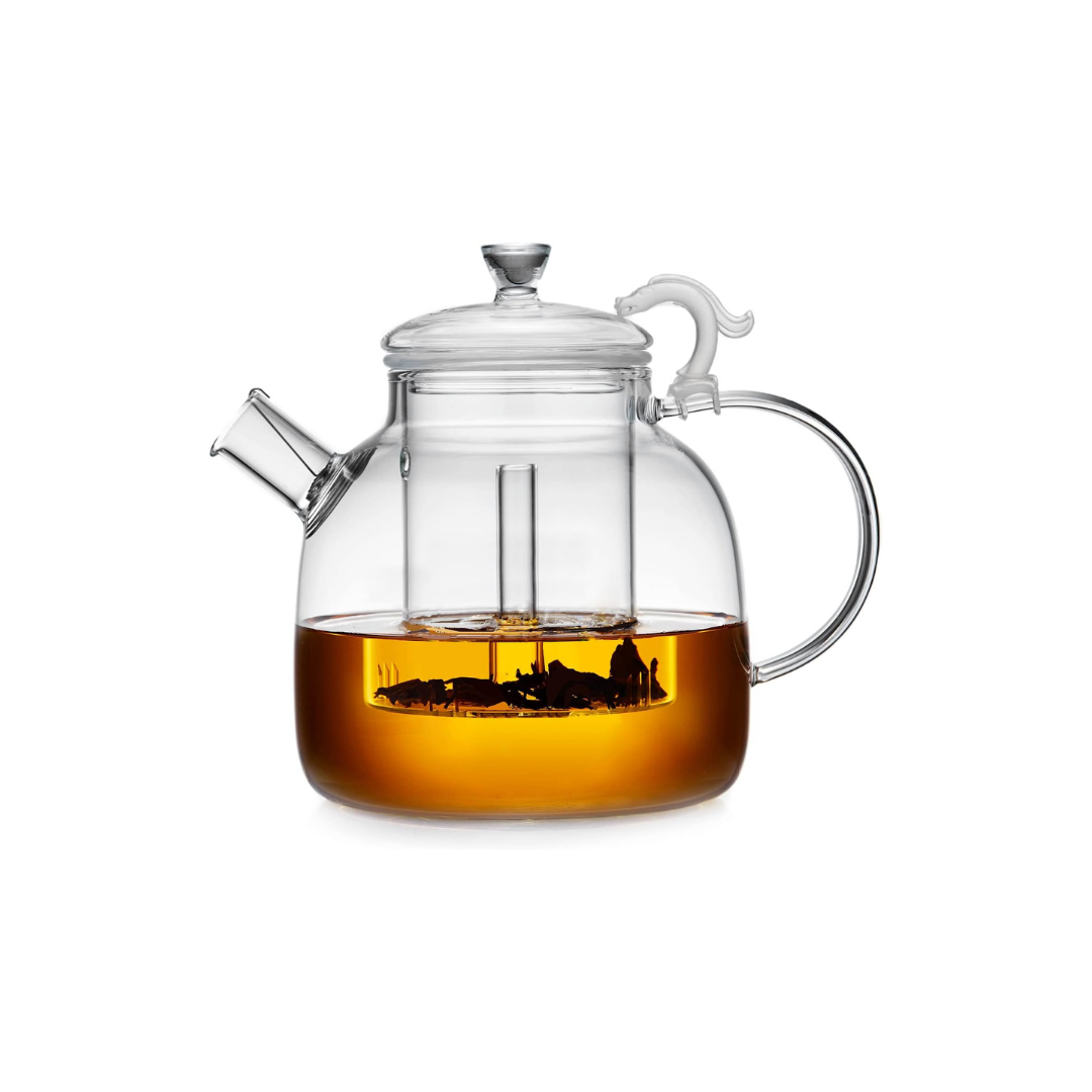 Pocarati Ethnic Style Glass Teapot 1850ml – Large Capacity Borosilicate Teapot with Glass Strainer